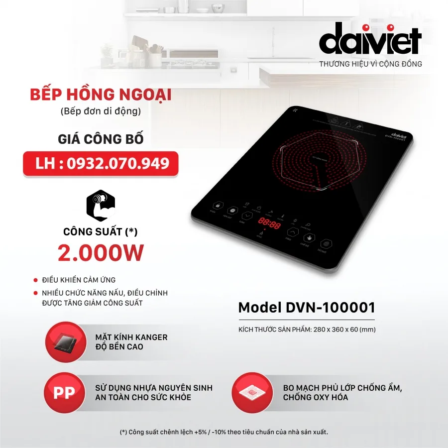 Bếp hồng ngoại đơn Đại Việt DVN-100001 Bếp hồng ngoại đơn Đại Việt DVN-100001