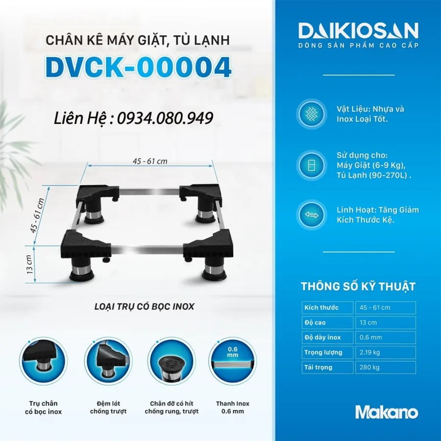 Chân kê máy giặt tủ lạnh Daikiosan DVCK-00004 Chân kê máy giặt tủ lạnh Daikiosan DVCK-00004