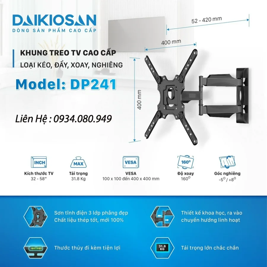Giá treo TiVi góc xoay Daikiosan DP241